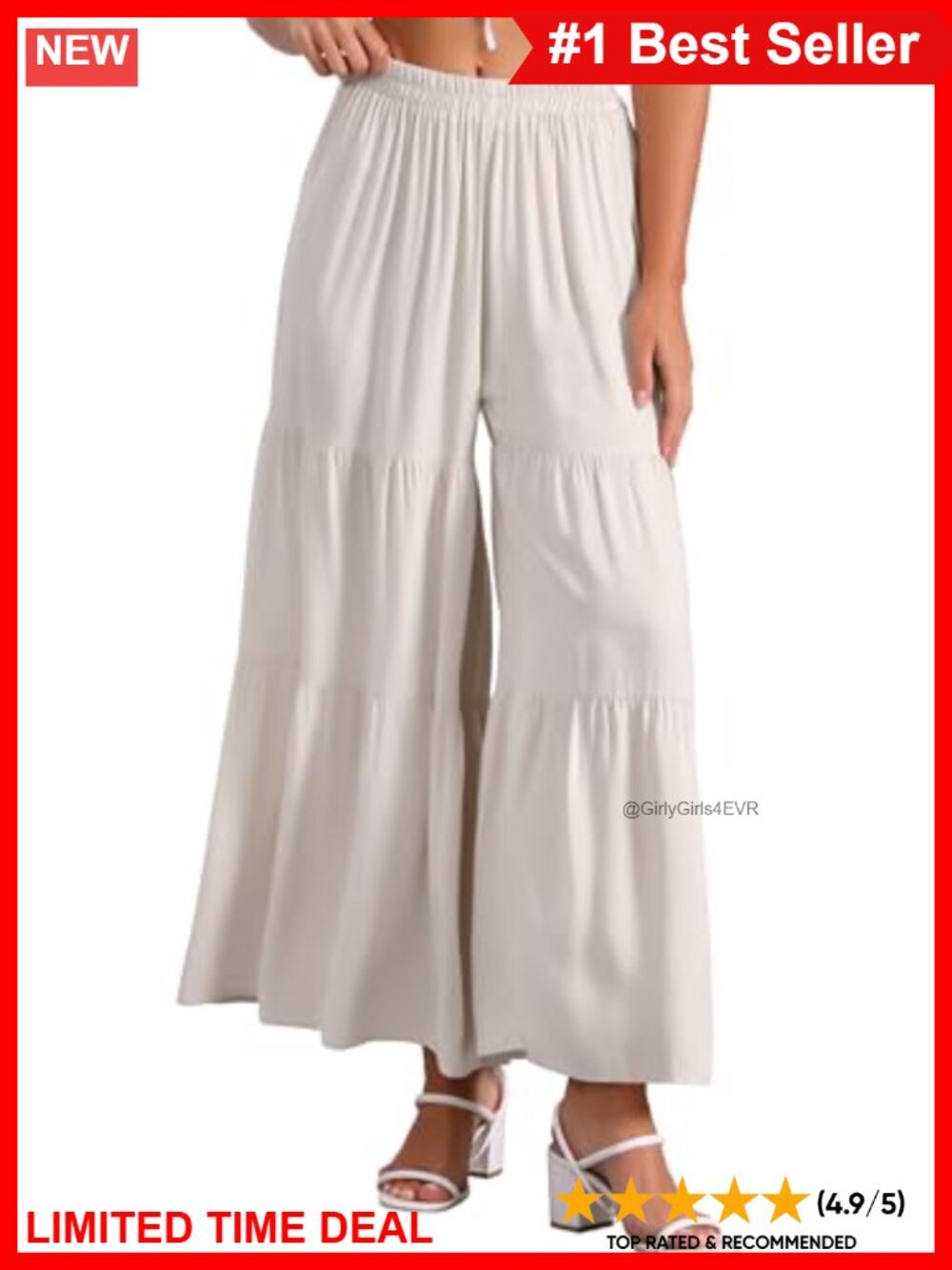 Wide Leg Palazzo Pants High Waist Ruffle Hem Tie Belt Trousers